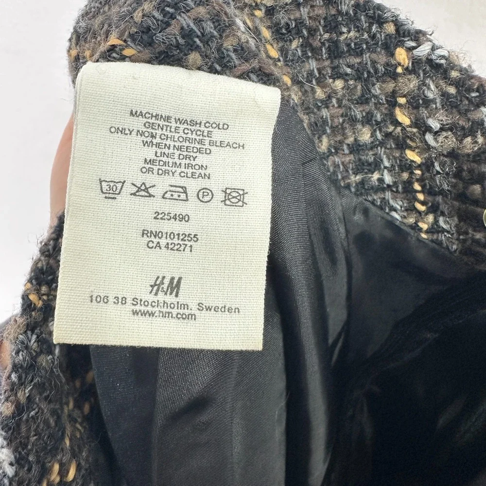 H&M Pencil Skirt 8 Black Boucle Ruffle Tweed Old Money Office Chic Dark Academia